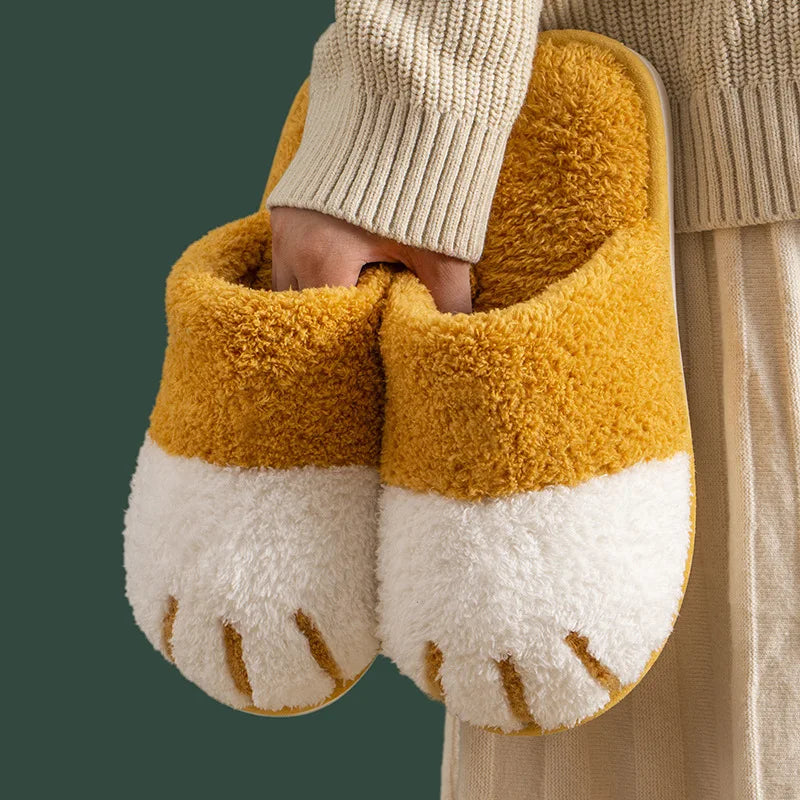 Katzenpfoten Hausschuhe – Flauschige Plüsch-Pantoffeln für Damen & Herren – Rutschfeste Unisex-Slipper in Grau, Braun, Rosa & Gelb