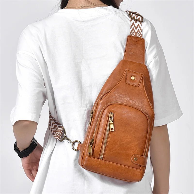 Vintage Crossbody Sling Bag – Schultertasche mit Breitem Gurt & Mehreren Fächern