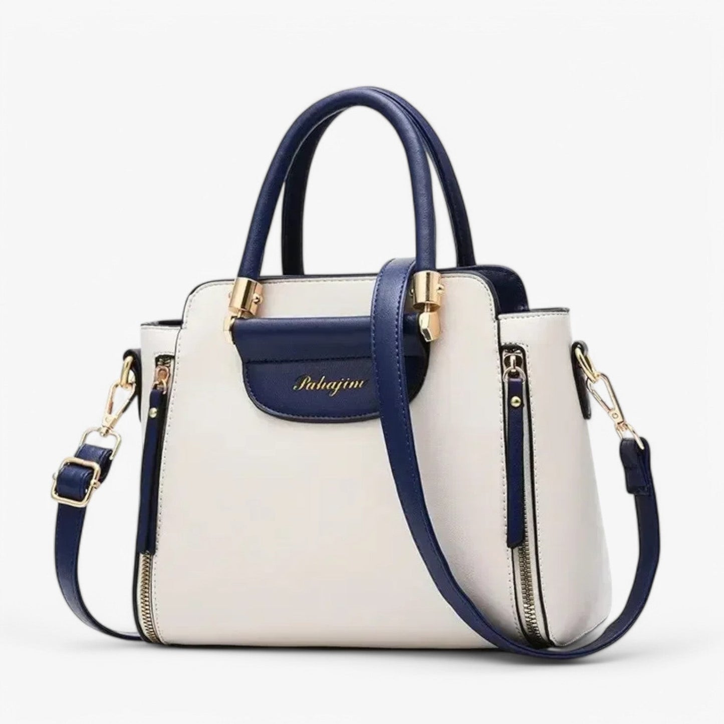 Elegante Damen-Handtasche mit Kontrastfarben – Veganes Leder, Schulterriemen & geräumiges Design