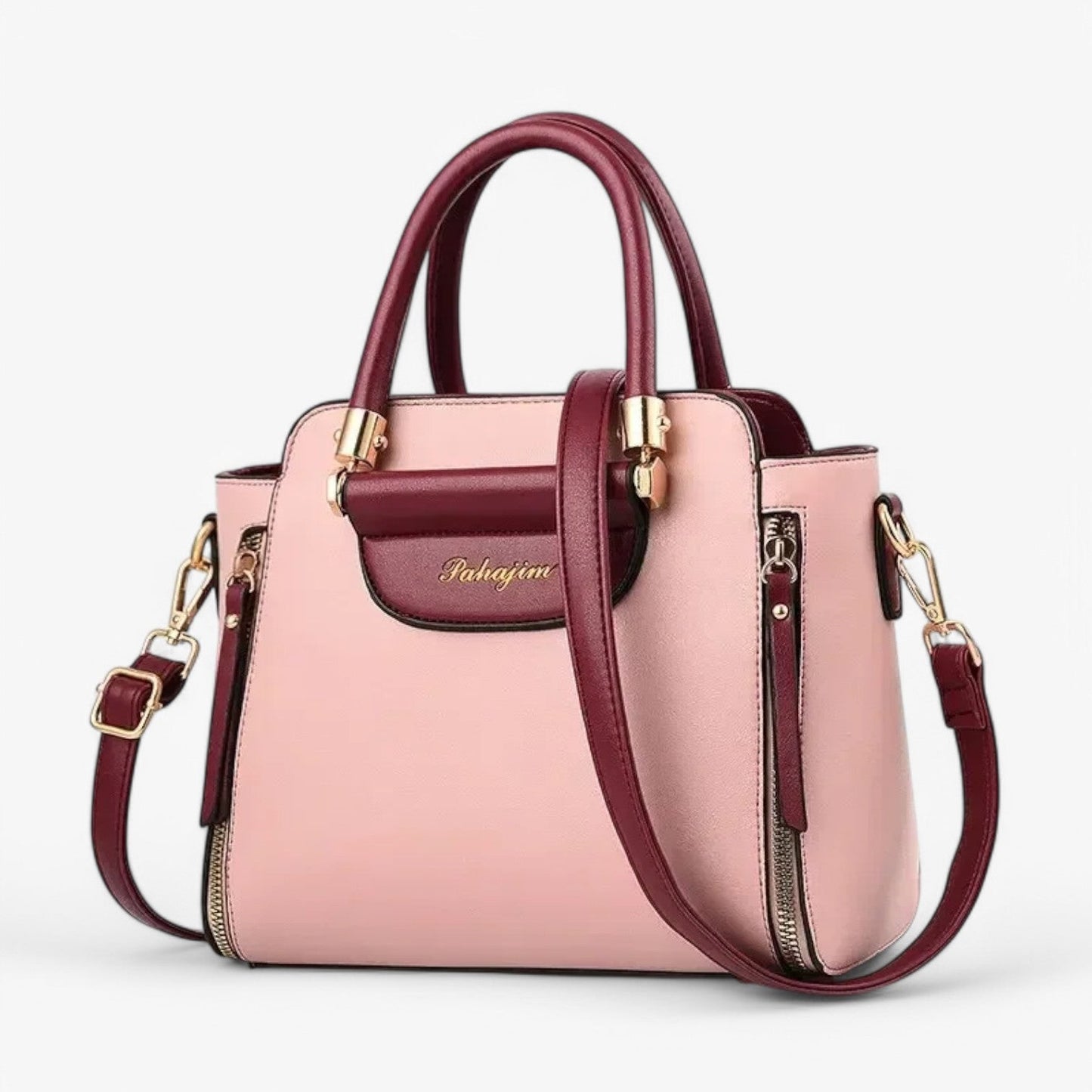 Elegante Damen-Handtasche mit Kontrastfarben – Veganes Leder, Schulterriemen & geräumiges Design