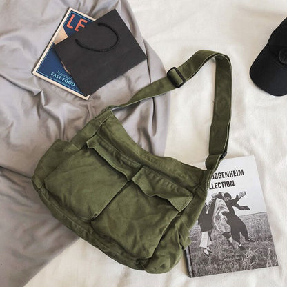 Leichte Canvas Schultertasche groß – lässige Umhängetasche für Alltag & Freizeit