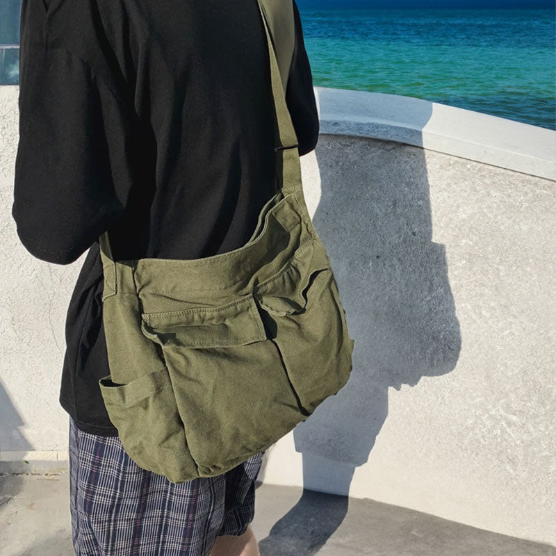 Leichte Canvas Schultertasche groß – lässige Umhängetasche für Alltag & Freizeit