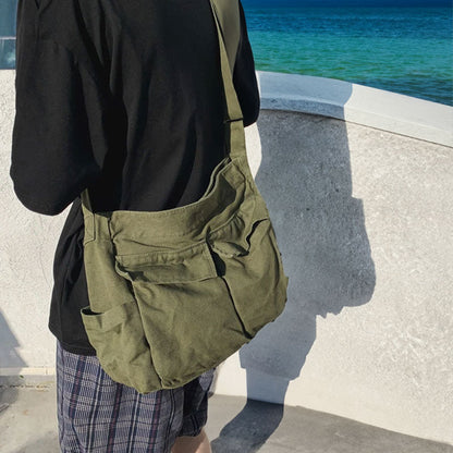Leichte Canvas Schultertasche groß – lässige Umhängetasche für Alltag & Freizeit