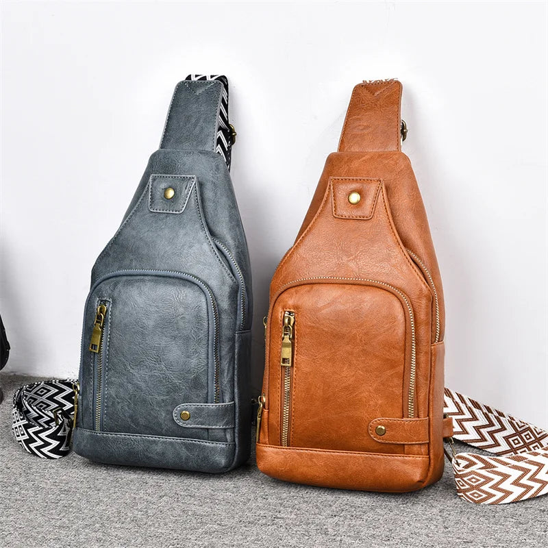 Vintage Crossbody Sling Bag – Schultertasche mit Breitem Gurt & Mehreren Fächern