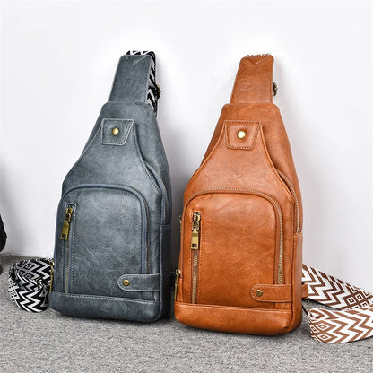 Vintage Crossbody Sling Bag – Schultertasche mit Breitem Gurt & Mehreren Fächern