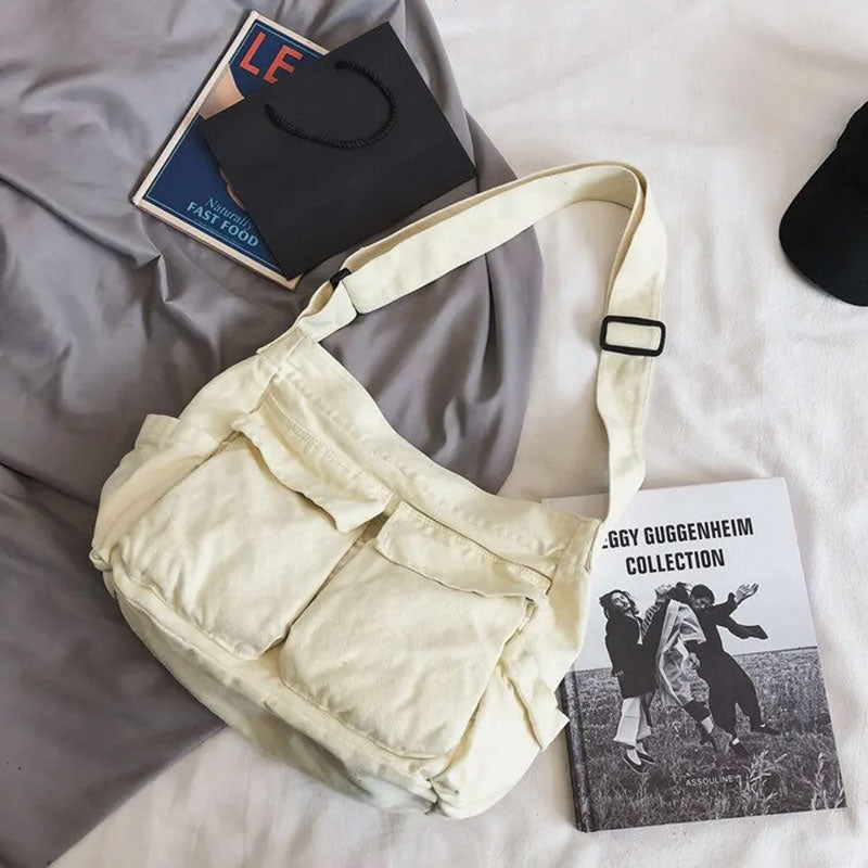 Leichte Canvas Schultertasche groß – lässige Umhängetasche für Alltag & Freizeit