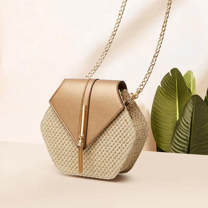Damen Rieten Schoudertas mit Leren Akzent – Leicht, Elegant & Sommerlich