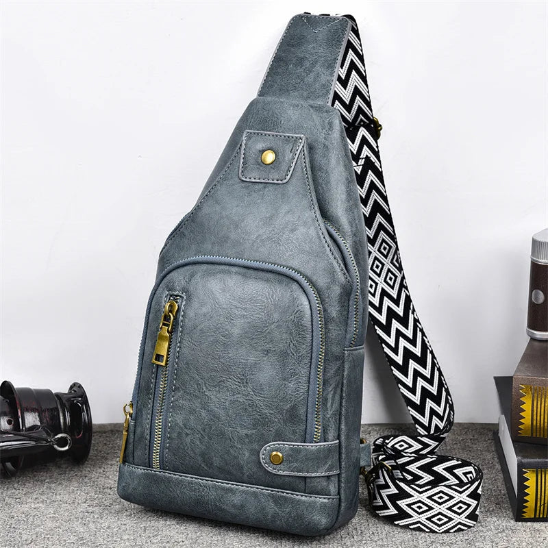 Vintage Crossbody Sling Bag – Schultertasche mit Breitem Gurt & Mehreren Fächern