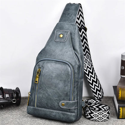 Vintage Crossbody Sling Bag – Schultertasche mit Breitem Gurt & Mehreren Fächern