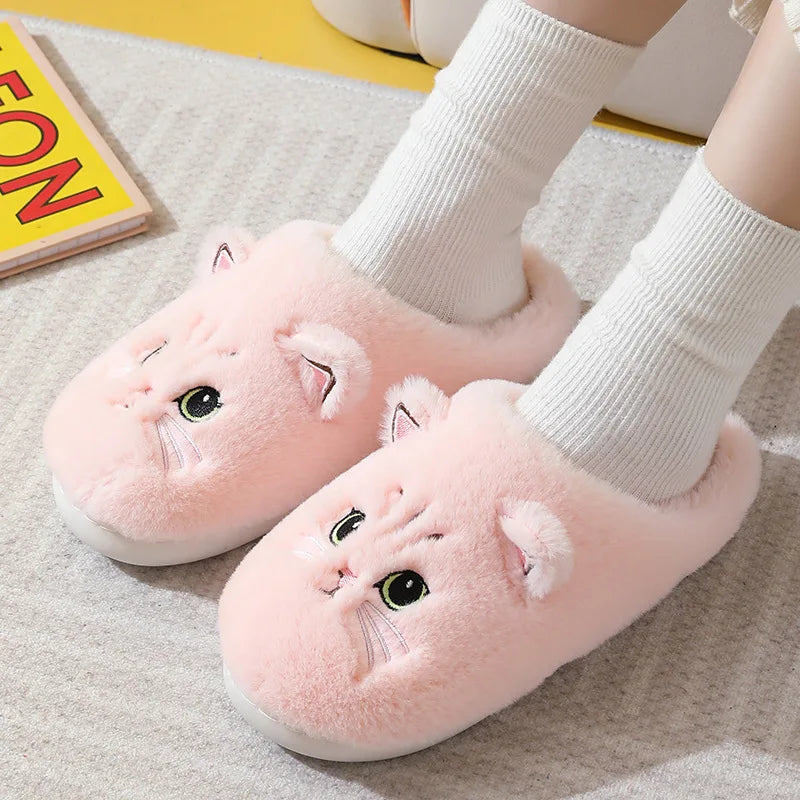 Plüsch Katzen Hausschuhe – Warme Kuschelpantoffeln mit süßem Katzengesicht, rutschfester Sohle, Unisex, in mehreren Farben erhältlich