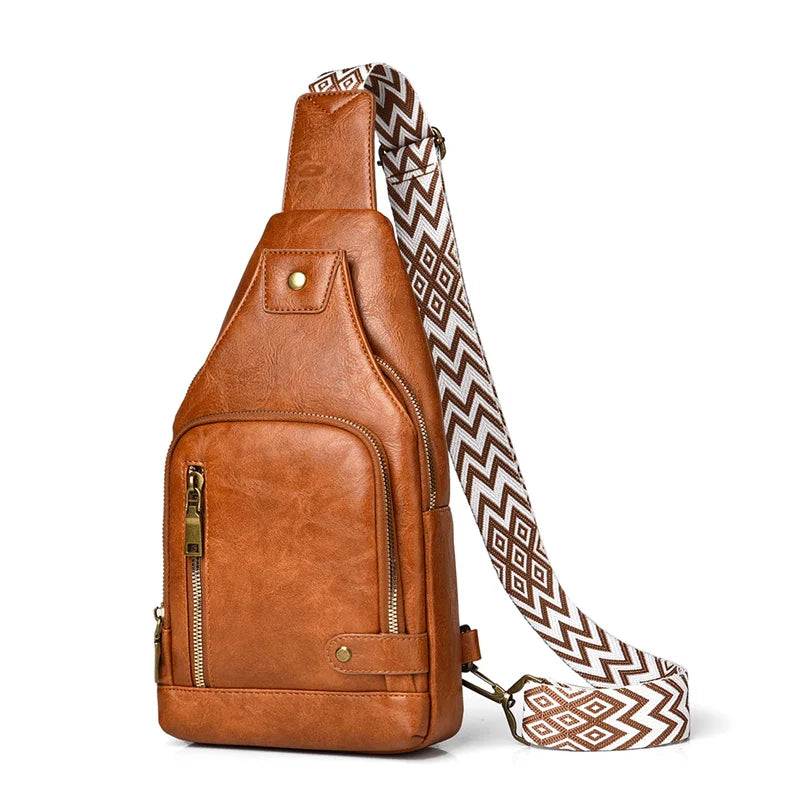 Vintage Crossbody Sling Bag – Schultertasche mit Breitem Gurt & Mehreren Fächern