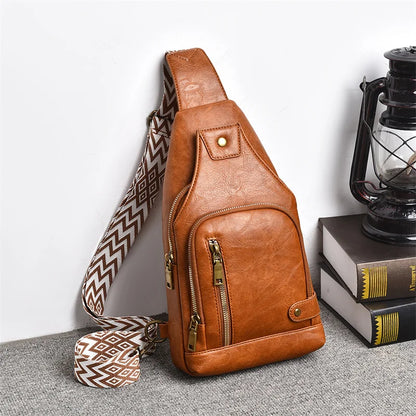 Vintage Crossbody Sling Bag – Schultertasche mit Breitem Gurt & Mehreren Fächern