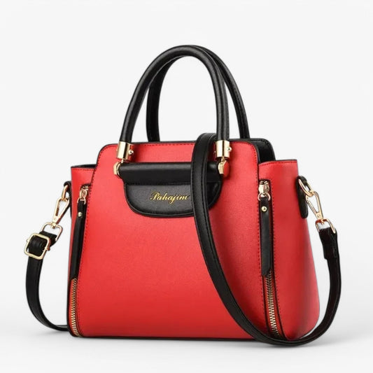 Elegante Damen-Handtasche mit Kontrastfarben – Veganes Leder, Schulterriemen & geräumiges Design