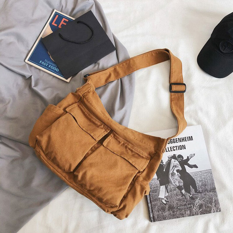 Leichte Canvas Schultertasche groß – lässige Umhängetasche für Alltag & Freizeit