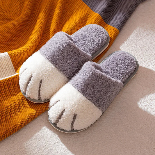 Katzenpfoten Hausschuhe – Flauschige Plüsch-Pantoffeln für Damen & Herren – Rutschfeste Unisex-Slipper in Grau, Braun, Rosa & Gelb