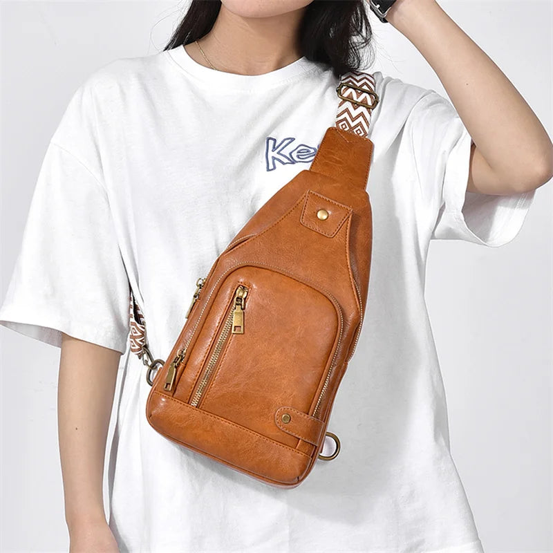 Vintage Crossbody Sling Bag – Schultertasche mit Breitem Gurt & Mehreren Fächern