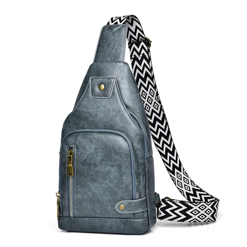 Vintage Crossbody Sling Bag – Schultertasche mit Breitem Gurt & Mehreren Fächern