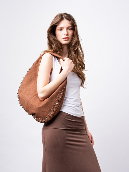 Liorra Vegane Lederschultertasche Schwarz mit Nieten – Lässig & Stilvoll