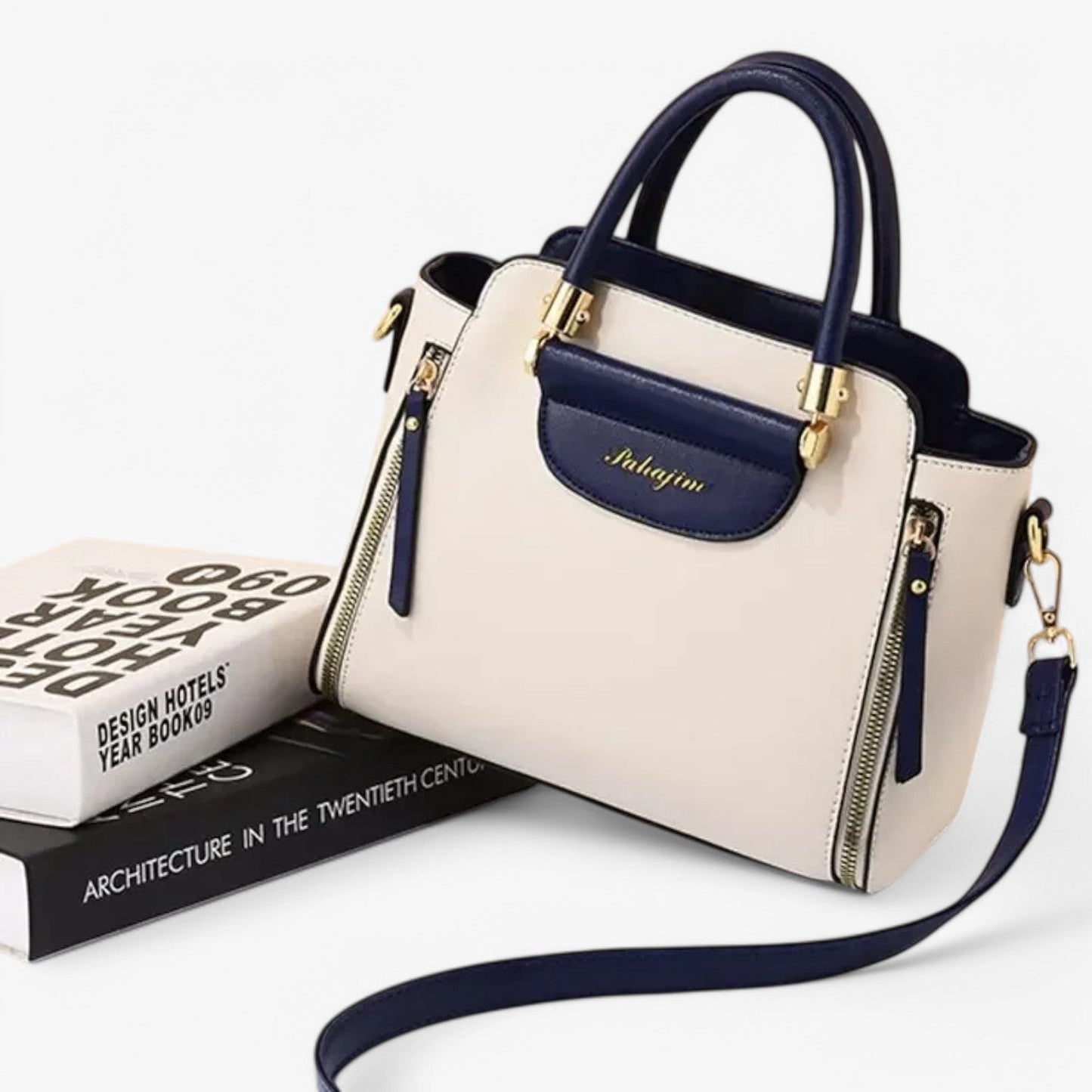 Elegante Damen-Handtasche mit Kontrastfarben – Veganes Leder, Schulterriemen & geräumiges Design