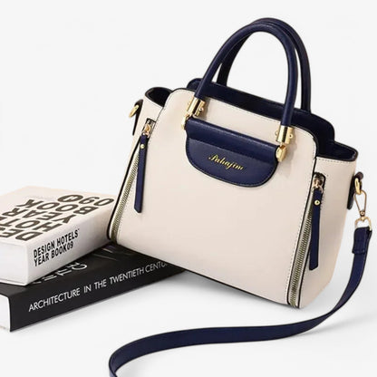 Elegante Damen-Handtasche mit Kontrastfarben – Veganes Leder, Schulterriemen & geräumiges Design