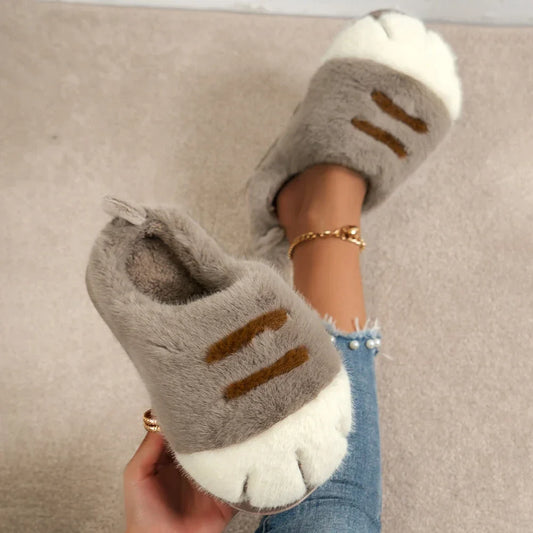 Plüsch Hausschuhe mit Tatzen-Design – Warme Kuschelpantoffeln für Damen & Herren, rutschfest & unisex