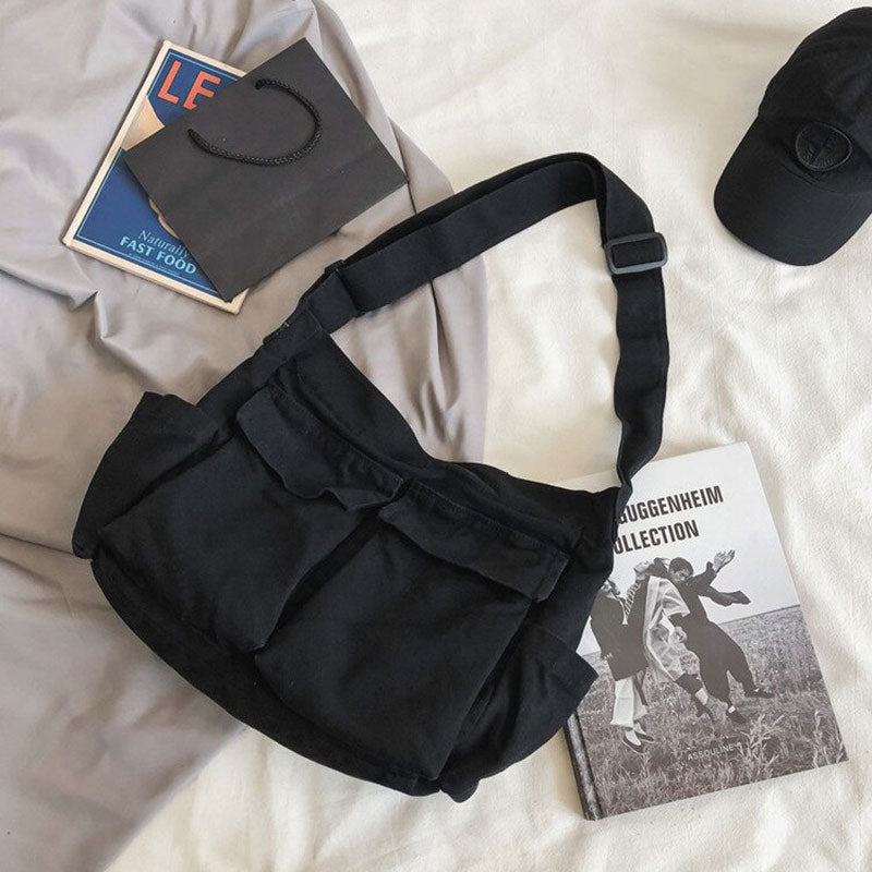 Leichte Canvas Schultertasche groß – lässige Umhängetasche für Alltag & Freizeit