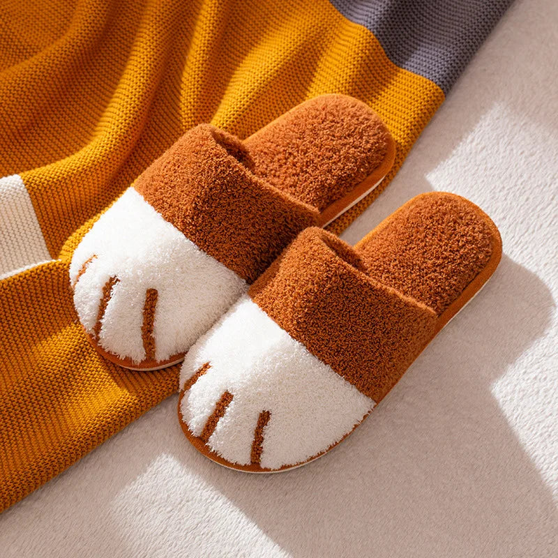 Katzenpfoten Hausschuhe – Flauschige Plüsch-Pantoffeln für Damen & Herren – Rutschfeste Unisex-Slipper in Grau, Braun, Rosa & Gelb