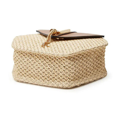 Damen Rieten Schoudertas mit Leren Akzent – Leicht, Elegant & Sommerlich