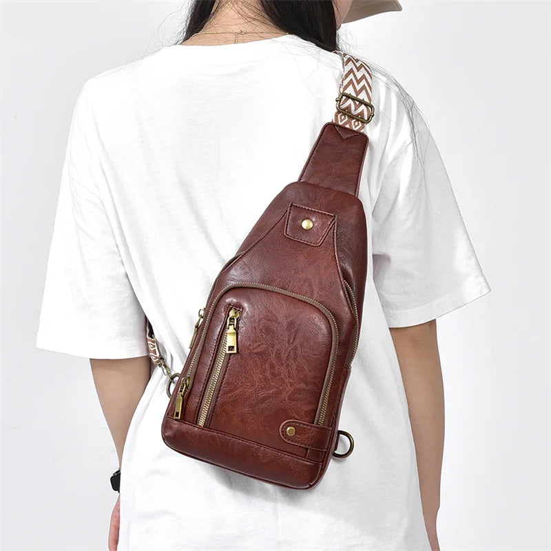 Vintage Crossbody Sling Bag – Schultertasche mit Breitem Gurt & Mehreren Fächern
