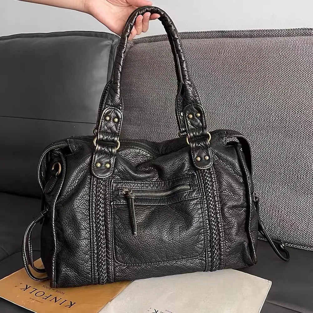 Luxuriöse Schwarze Lederhandtasche Damen – Zeitloses Design & Geräumige Schultertasche
