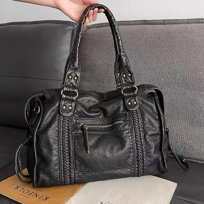 Luxuriöse Schwarze Lederhandtasche Damen – Zeitloses Design & Geräumige Schultertasche