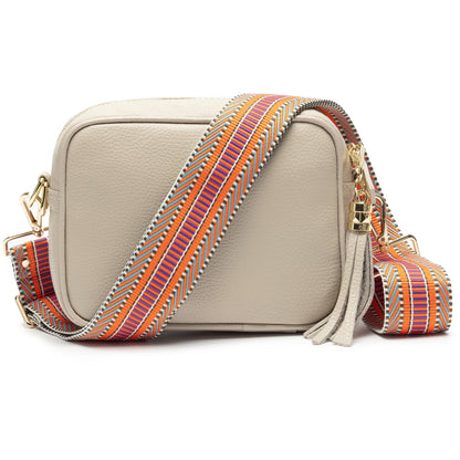 Beige Damen Crossbody Tasche mit breitem, verstellbarem Schulterriemen – Stilvolle Umhängetasche aus hochwertigem PU-Leder