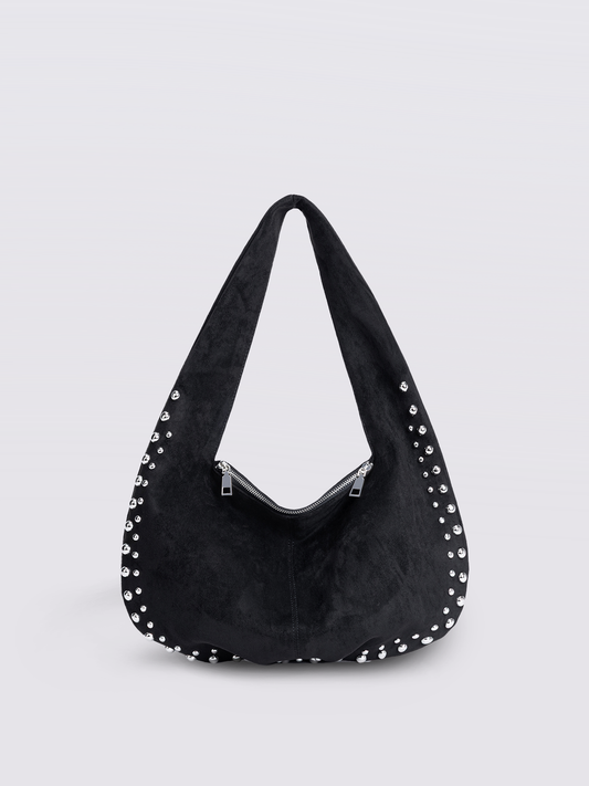 Liorra Vegane Lederschultertasche Schwarz mit Nieten – Lässig & Stilvoll