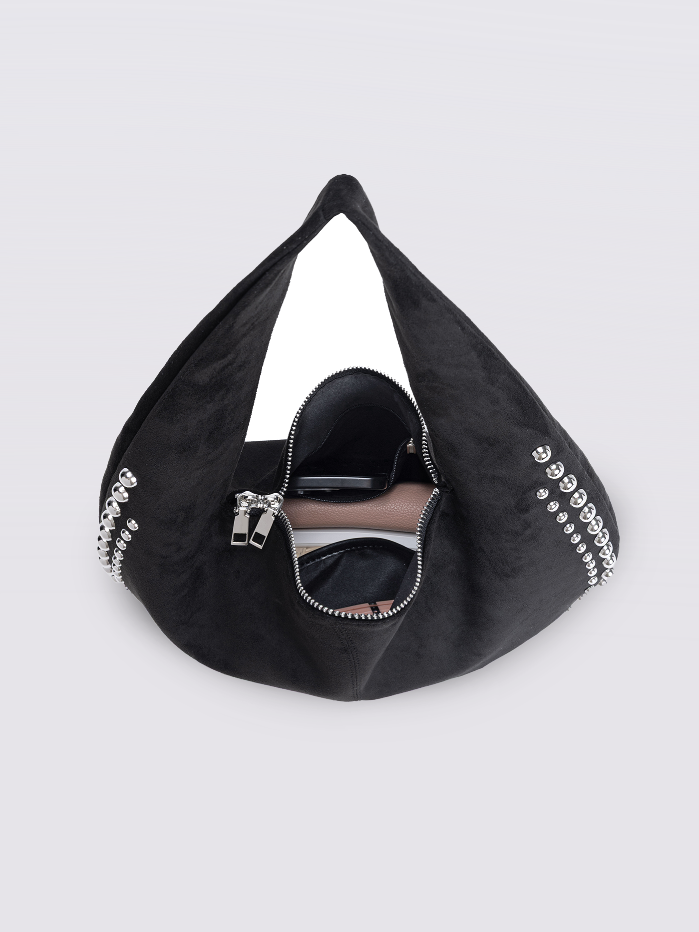 Liorra Vegane Lederschultertasche Schwarz mit Nieten – Lässig & Stilvoll