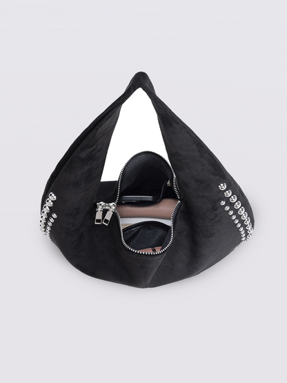 Liorra Vegane Lederschultertasche Schwarz mit Nieten – Lässig & Stilvoll