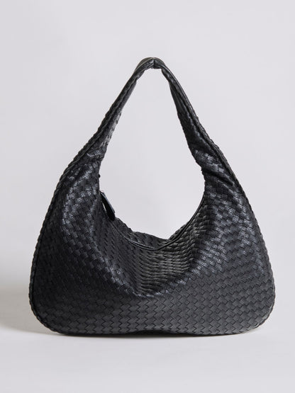 Luxuriöse Geflochtene Schultertasche für Damen – Schwarz und Rot – Geräumig & Stilvoll