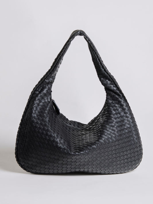 Luxuriöse Geflochtene Schultertasche für Damen – Schwarz und Rot – Geräumig & Stilvoll