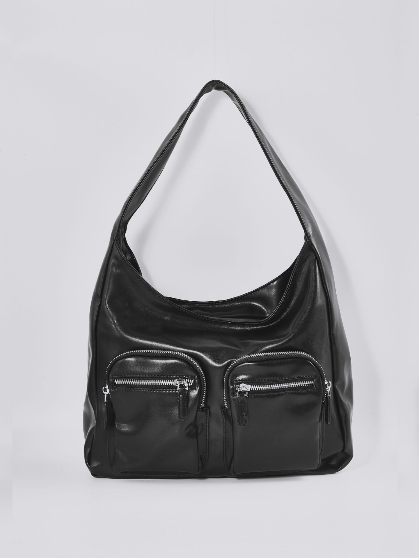 Moderne Schultertasche Damen mit Fronttaschen – Veganes Leder in Schwarz & Rot