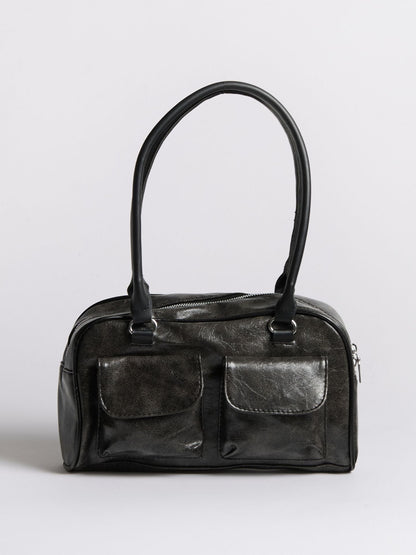 Luxe Vintage Schultertasche Damen mit Fronttaschen – Veganes Leder & Zeitloses Design