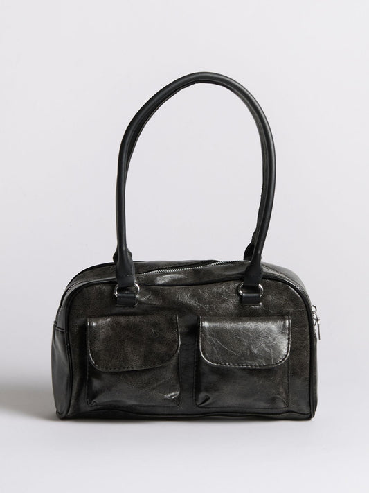 Luxe Vintage Schultertasche Damen mit Fronttaschen – Veganes Leder & Zeitloses Design