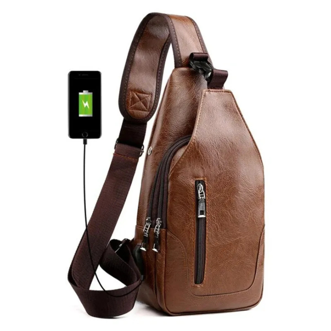Luxuriöse Leder Crossbody Tasche – Mit USB-Ladeanschluss & Diebstahlsicherem Design