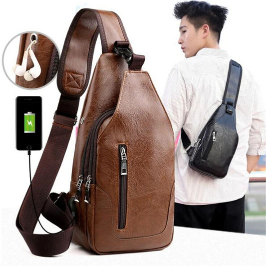 Luxuriöse Leder Crossbody Tasche – Mit USB-Ladeanschluss & Diebstahlsicherem Design