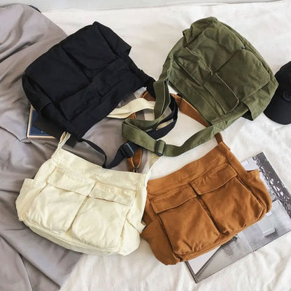 Leichte Canvas Schultertasche groß – lässige Umhängetasche für Alltag & Freizeit