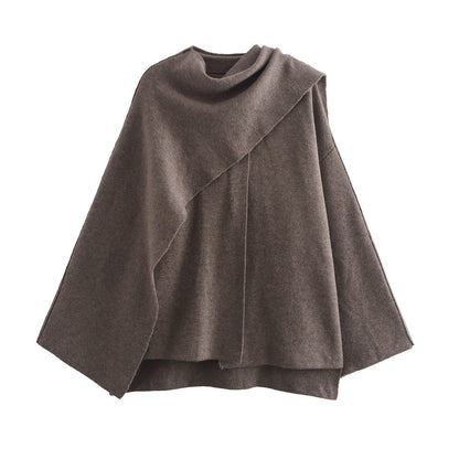 Damen Poncho mit Eleganter Drapierung – Warmer Umhang in Dunkelgrau