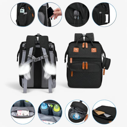Multifunktionaler Wickelrucksack mit integriertem Reisebett – wasserabweisend, isolierte Flaschenhalterung, Wickelauflage & Kinderwagenbefestigung