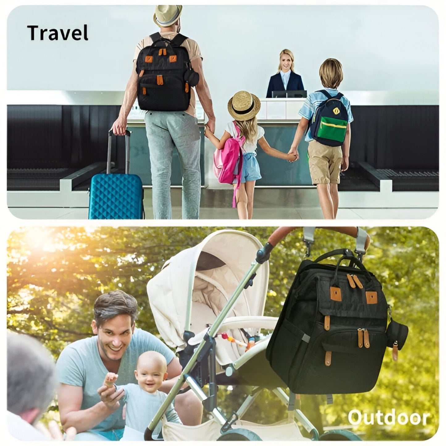 Multifunktionaler Wickelrucksack mit integriertem Reisebett – wasserabweisend, isolierte Flaschenhalterung, Wickelauflage & Kinderwagenbefestigung