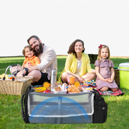 Multifunktionaler Wickelrucksack mit integriertem Reisebett – wasserabweisend, isolierte Flaschenhalterung, Wickelauflage & Kinderwagenbefestigung