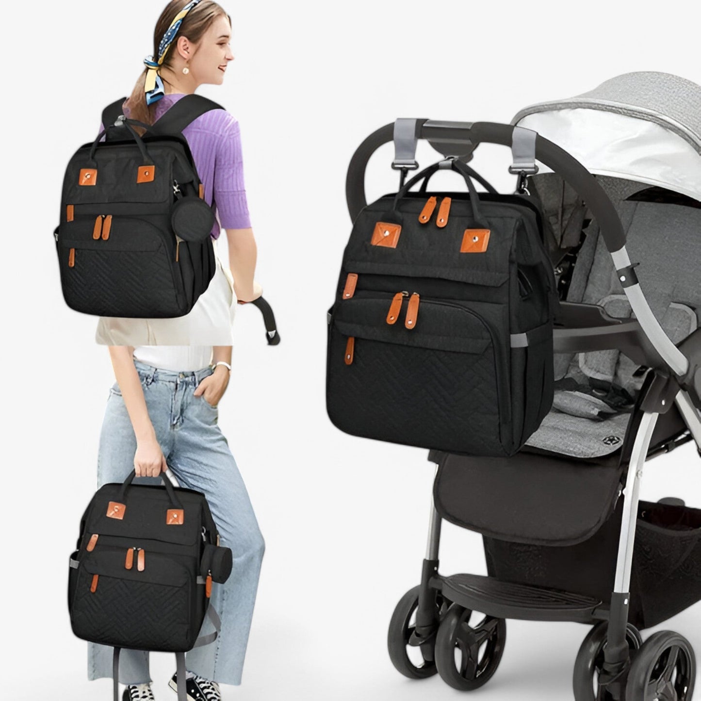 Multifunktionaler Wickelrucksack mit integriertem Reisebett – wasserabweisend, isolierte Flaschenhalterung, Wickelauflage & Kinderwagenbefestigung