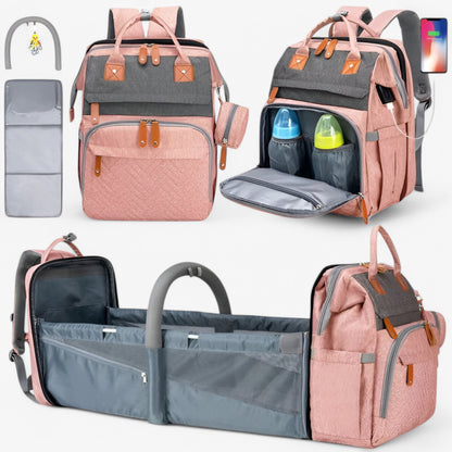 Multifunktionaler Wickelrucksack mit integriertem Reisebett – wasserabweisend, isolierte Flaschenhalterung, Wickelauflage & Kinderwagenbefestigung
