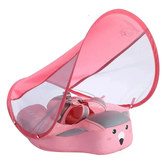 Flamingo Baby Schwimmring mit abnehmbarem Sonnendach – UPF 50+ UV-Schutz, verstellbarer Sicherheitsgurt, für Babys von 3–24 Monaten, aufblasbar, ideal für Pool & Strand